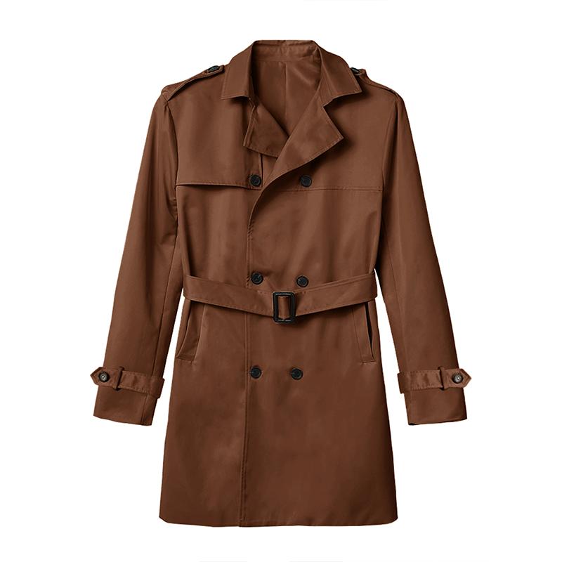 Alaric - Lange Ärmel Zweireihiger Trenchcoat mit Reverskragen und Gürtel