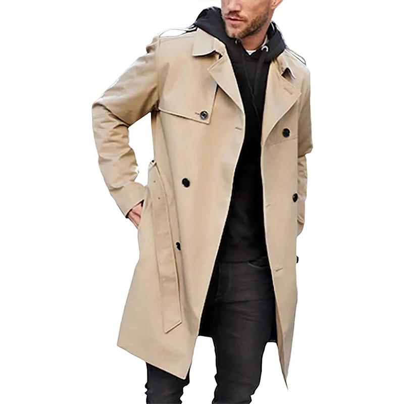 Alaric - Lange Ärmel Zweireihiger Trenchcoat mit Reverskragen und Gürtel