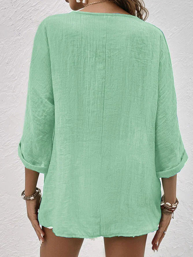 Almut - Elegante Bluse mit V Ausschnitt und langen Ärmeln mit Knopf