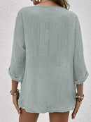 Almut - Elegante Bluse mit V Ausschnitt und langen Ärmeln mit Knopf