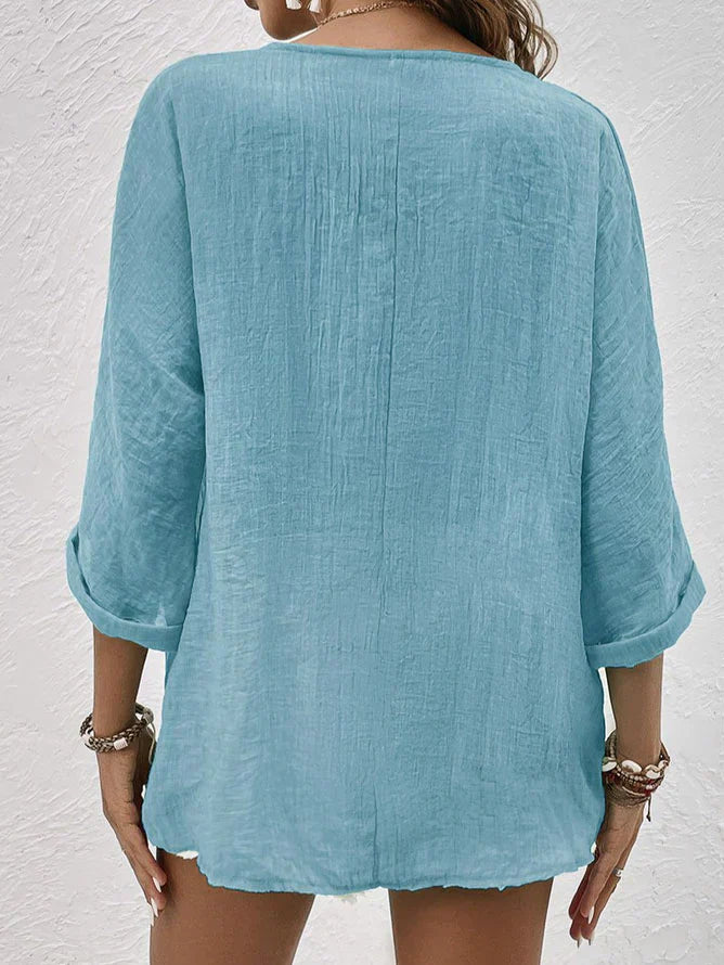 Almut - Elegante Bluse mit V Ausschnitt und langen Ärmeln mit Knopf