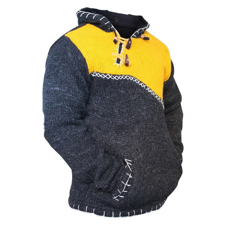 Lukas - Langärmeliger Kapuze Gestrickt Pullover Mit Taschen