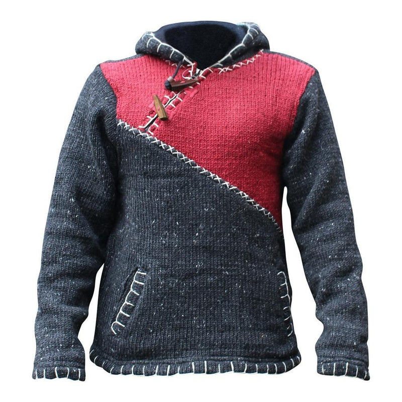 Lukas - Langärmeliger Kapuze Gestrickt Pullover Mit Taschen