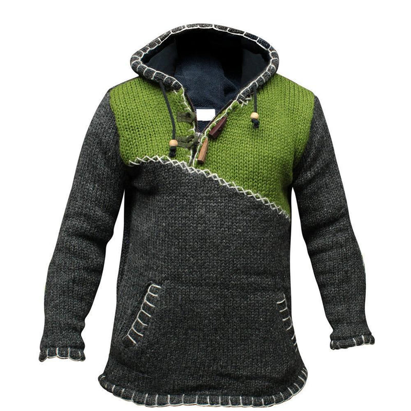 Lukas - Langärmeliger Kapuze Gestrickt Pullover Mit Taschen