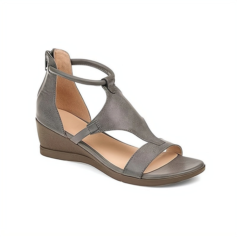 Antonia – Modische Riemchensandalen mit hinterem Reißverschluss und Keilabsatz