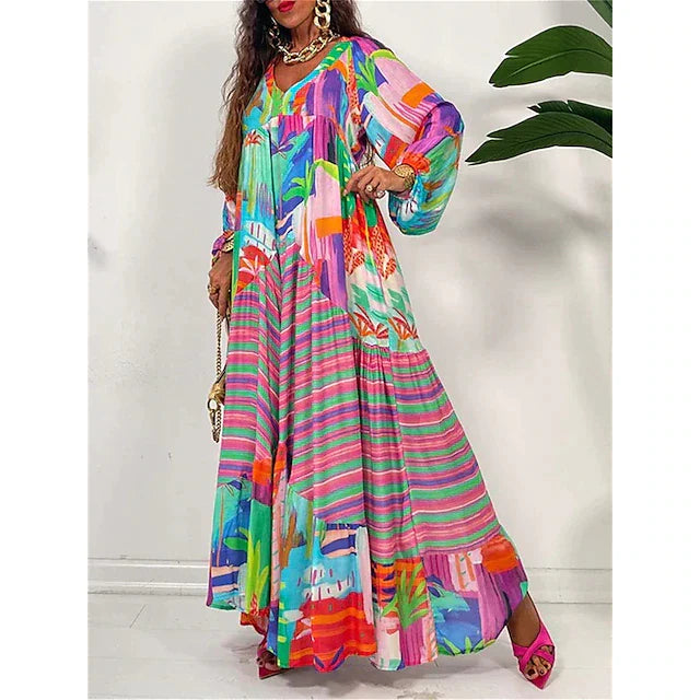 Yasmin – Langärmliges figurbetontes Kleid mit geometrischem Muster und flüssiger Passform