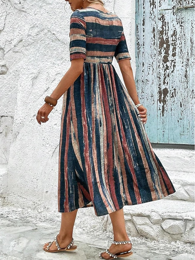 Bella – Stylisches Midikleid Mit Rundhalsausschnitt