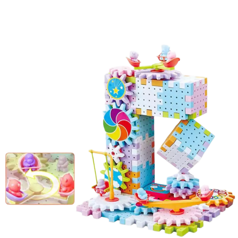 MechBuild – Pädagogisches Zahnrad Block Spielset für Kinder mit Zahnrädern und Bausteinen