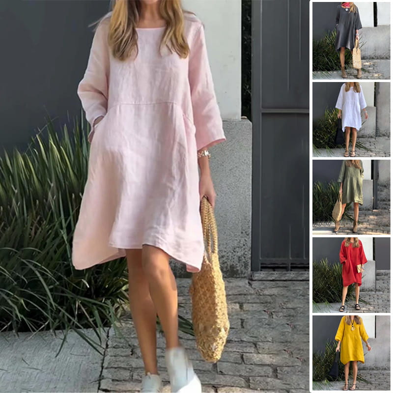 Romy – Locker geschnittenes Minikleid mit langen Ärmeln und Taschendesign