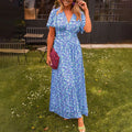 Soraya – Kurzarmkleid mit Blumendruck V Ausschnitt und hoher Taille