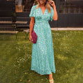 Soraya – Kurzarmkleid mit Blumendruck V Ausschnitt und hoher Taille