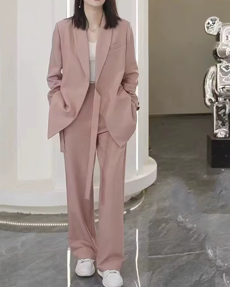 Selina – Modisches Zweiteiler Satz mit Reverskragen Blazer mit und Hose mit weitem Bein