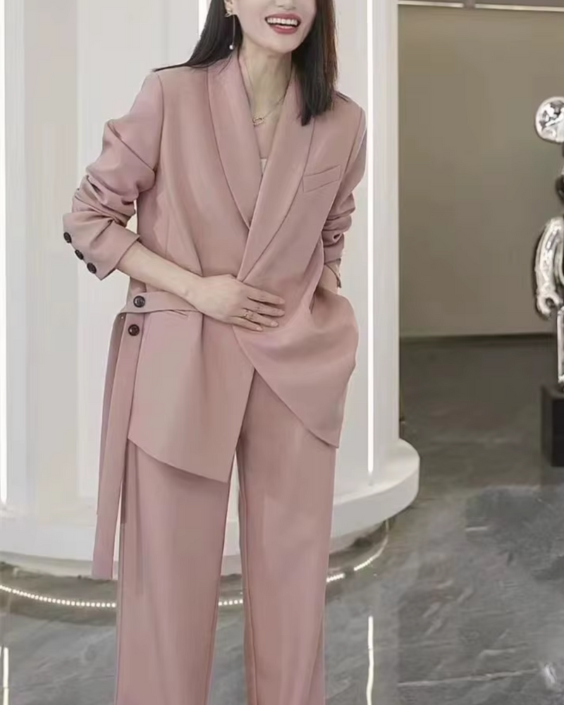 Selina – Modisches Zweiteiler Satz mit Reverskragen Blazer mit und Hose mit weitem Bein
