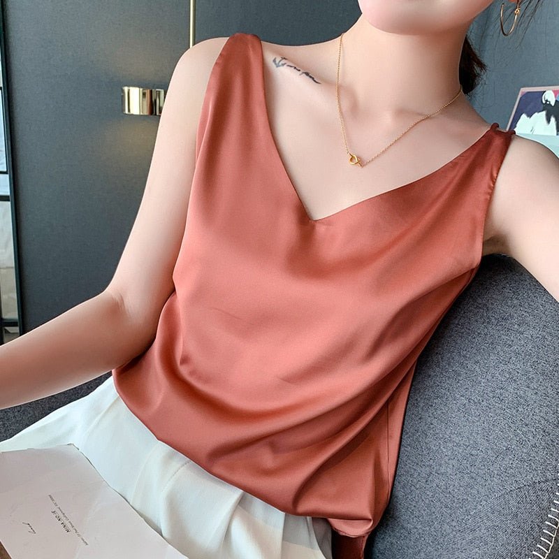 Sophia - Elegantes ärmelloses Top mit V Ausschnitt und lockerer Passform