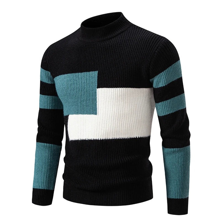 Leon - Langärmelig Rundhalsausschnitt Block Muster Strickpullover