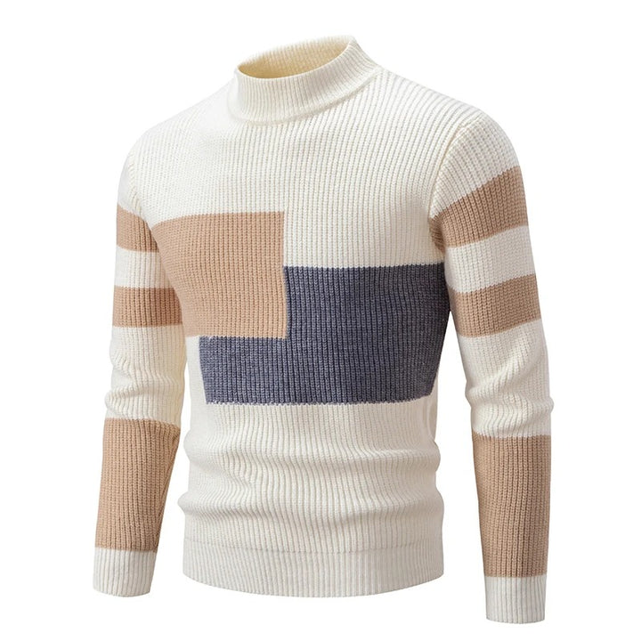 Leon - Langärmelig Rundhalsausschnitt Block Muster Strickpullover