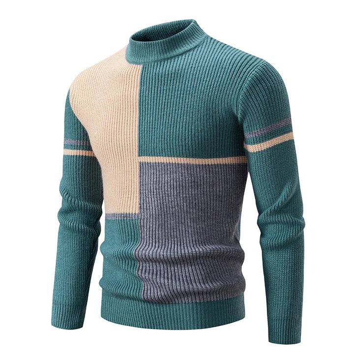 Leon - Langärmelig Rundhalsausschnitt Block Muster Strickpullover