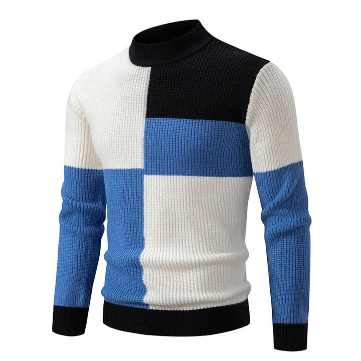 Leon - Langärmelig Rundhalsausschnitt Block Muster Strickpullover