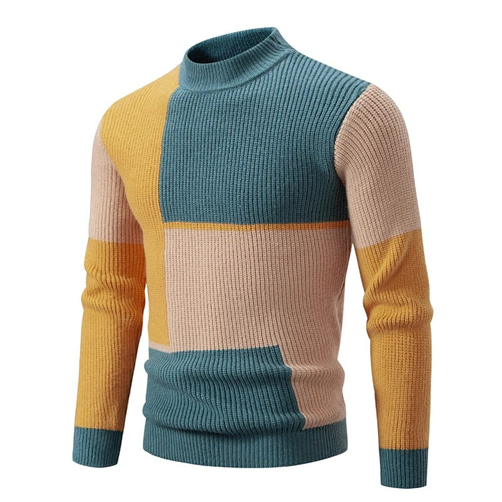 Leon - Langärmelig Rundhalsausschnitt Block Muster Strickpullover