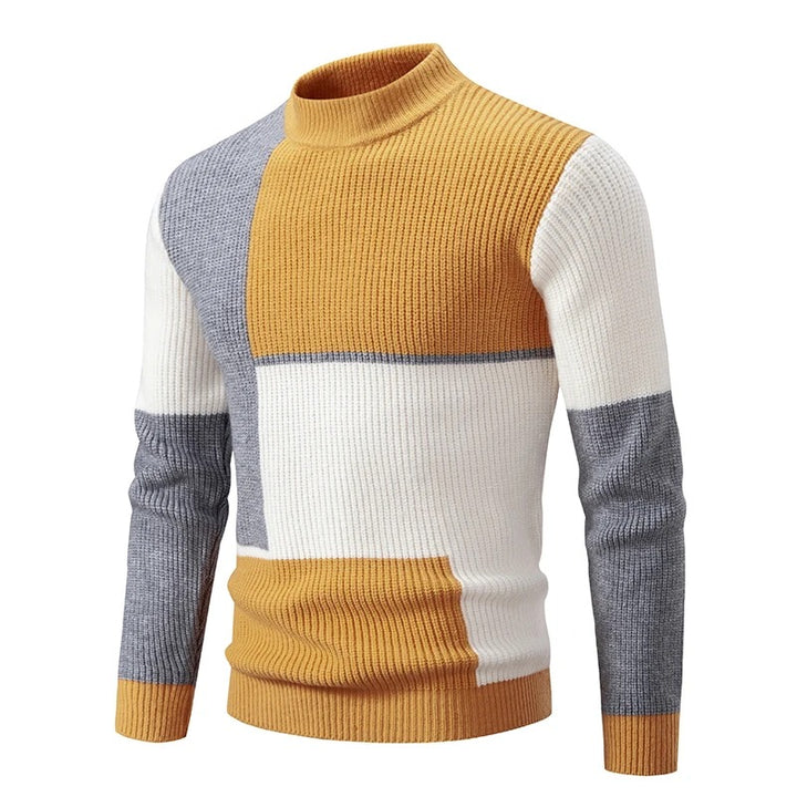 Leon - Langärmelig Rundhalsausschnitt Block Muster Strickpullover