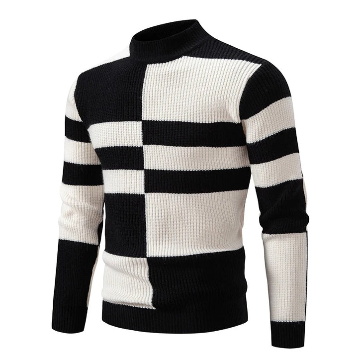 Leon - Langärmelig Rundhalsausschnitt Block Muster Strickpullover