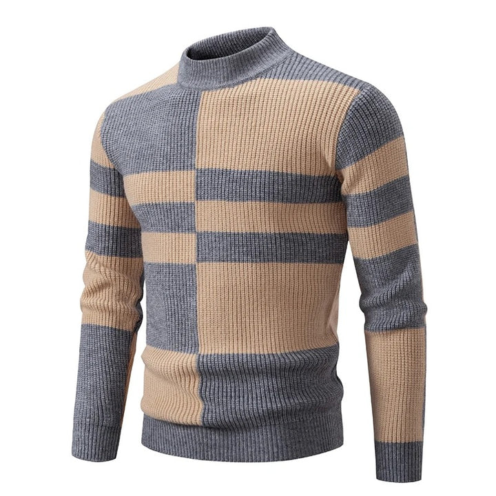 Leon - Langärmelig Rundhalsausschnitt Block Muster Strickpullover