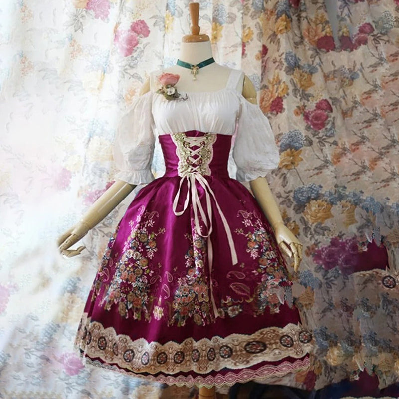 Angelika – Stilvolles Blumendirndlkleid mit Schürze und langen Ärmeln
