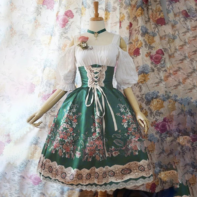 Angelika – Stilvolles Blumendirndlkleid mit Schürze und langen Ärmeln