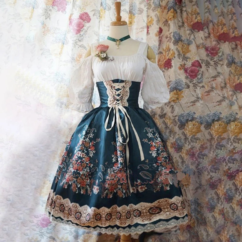 Angelika – Stilvolles Blumendirndlkleid mit Schürze und langen Ärmeln