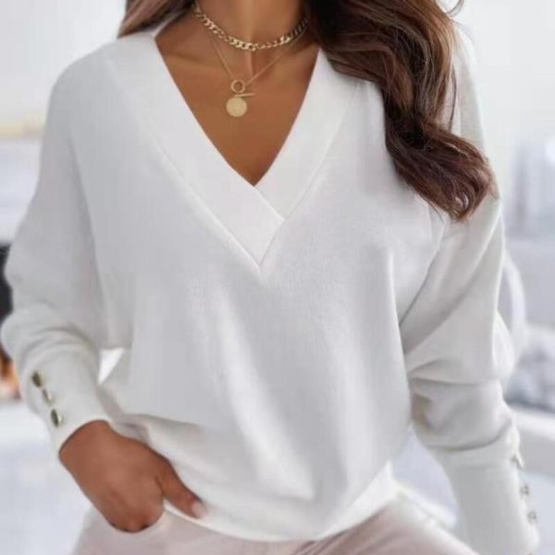 Mila -  V Ausschnitt Lange Ärmel Strickpullover
