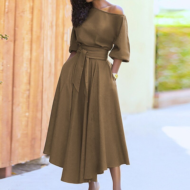 Wanda - Maxikleid mit Gurttasche und schulterfreiem Gestaltung