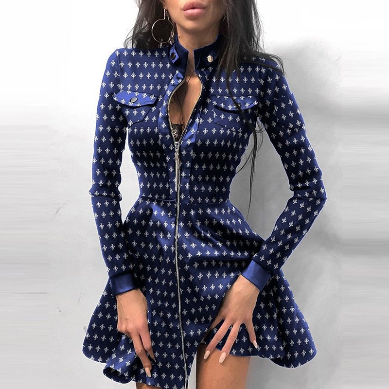 Zulema – Stylisches Langarm Minikleid mit Reißverschluss und Taschen