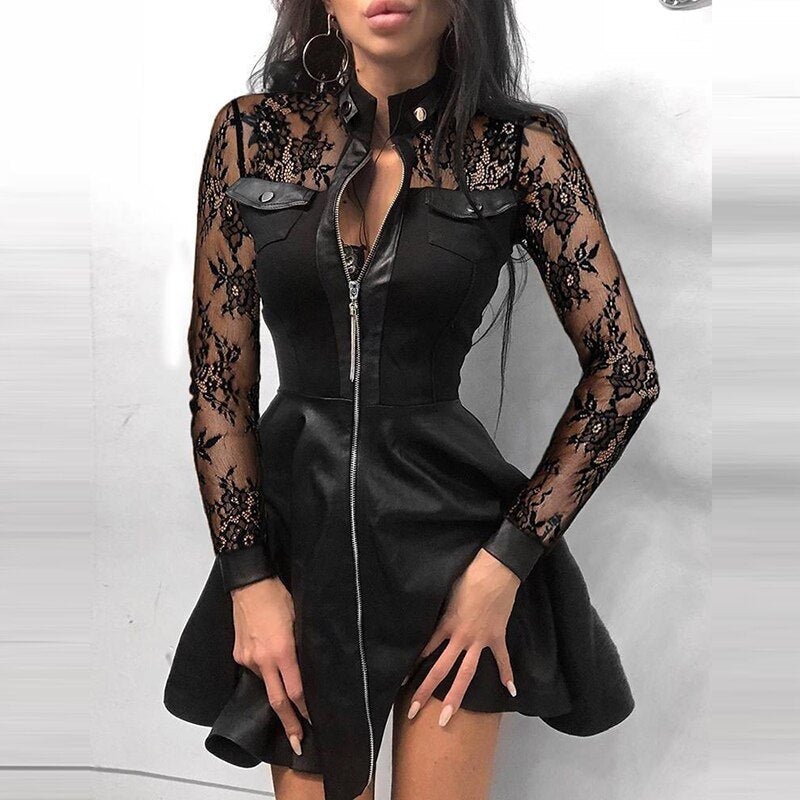Zulema – Stylisches Langarm Minikleid mit Reißverschluss und Taschen