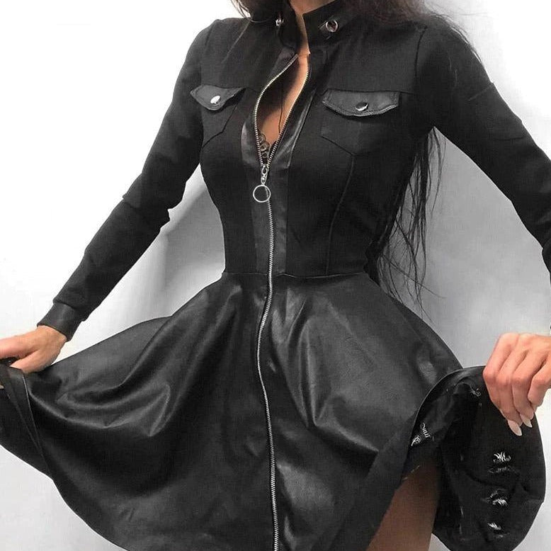 Zulema – Stylisches Langarm Minikleid mit Reißverschluss und Taschen