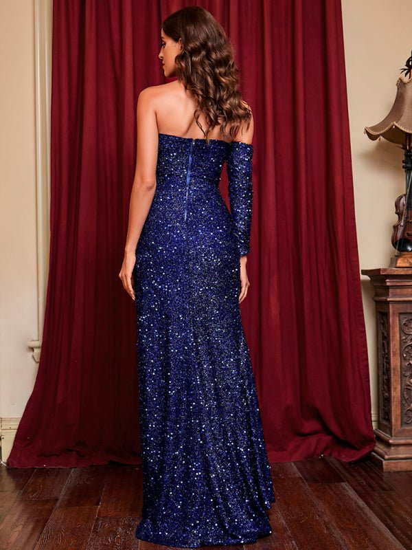 Zelma – Modisches Schulterfrei Longkleid mit Seitenschlitz