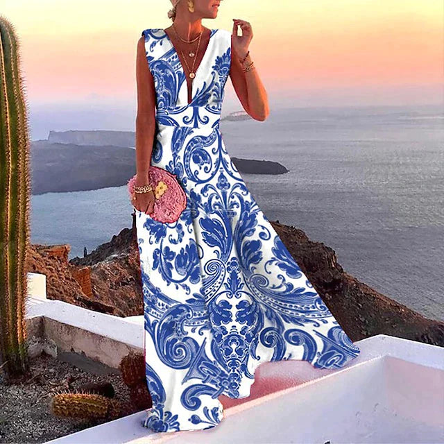 Laura - Lässiges Armelloses Maxikleid Mit Tiefem VAusschnitt