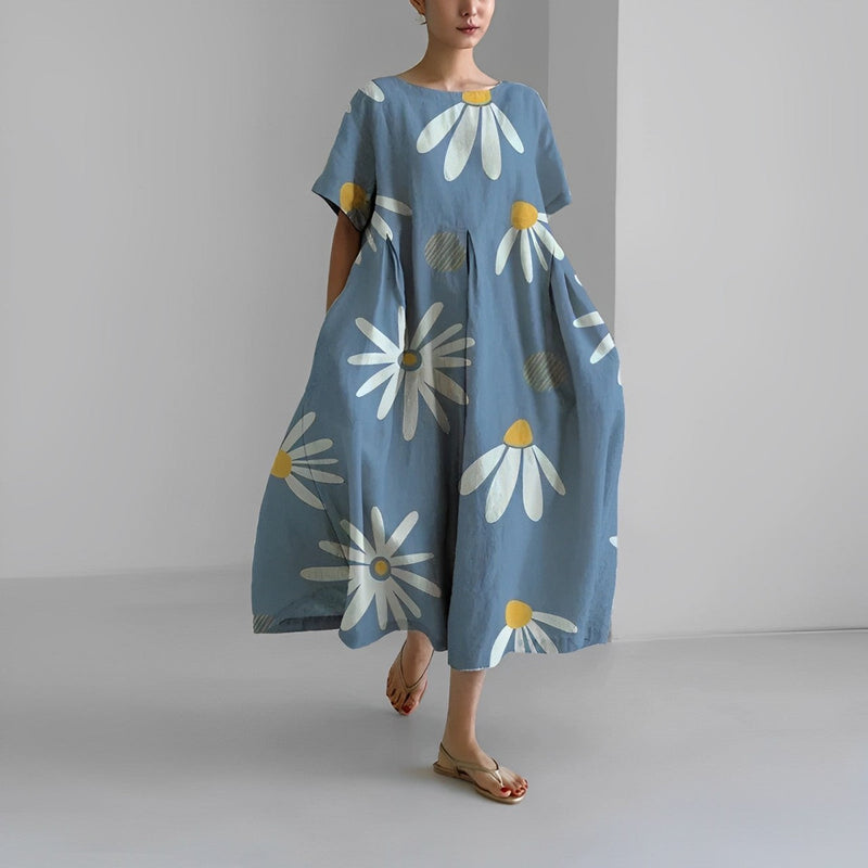 Wirka - Bedrucktes Kleid mit Rundhalsausschnitt und kurzen Ärmeln